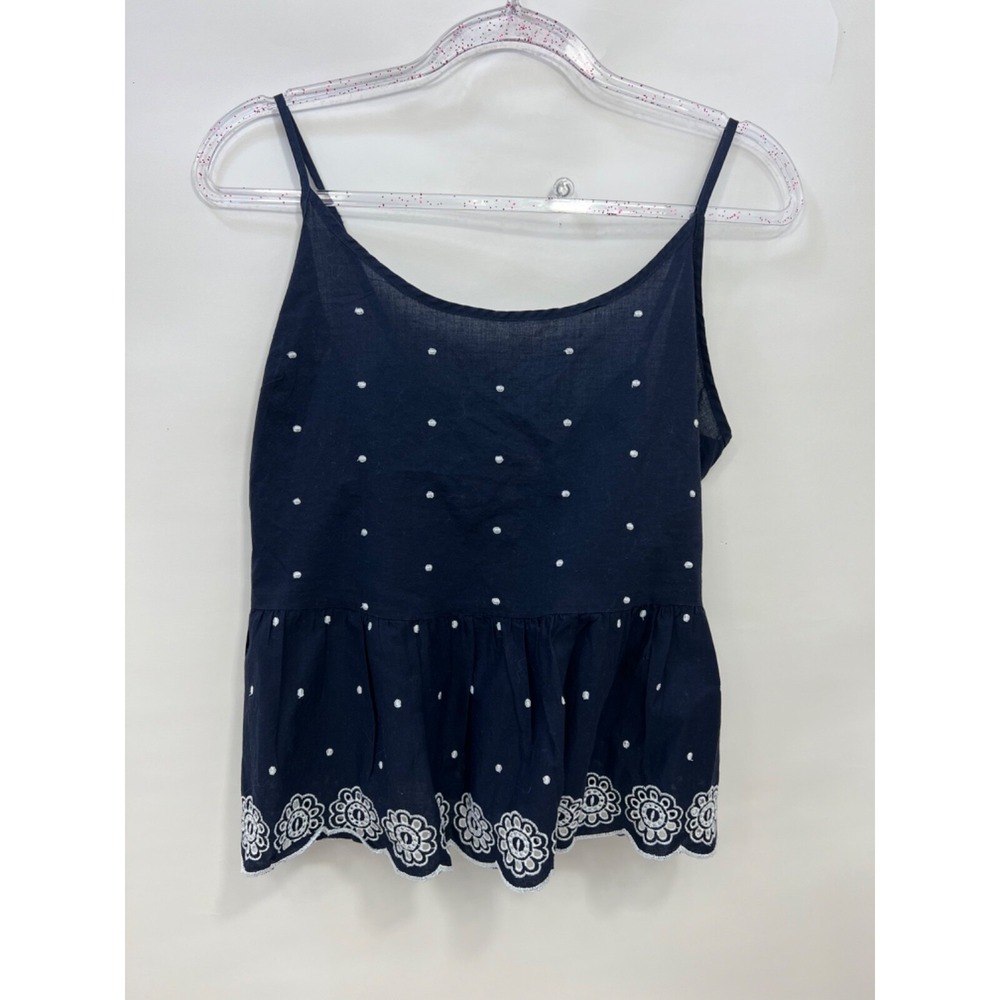 Arizona Embroidery Navy Print Top Women Size XL Tie Strap 100% Cotton
